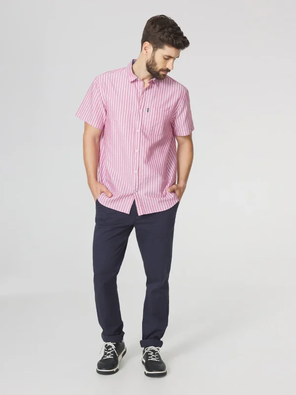 Chemise Homme Coupe Confort Rayures Rouge et Blanc - Image 2