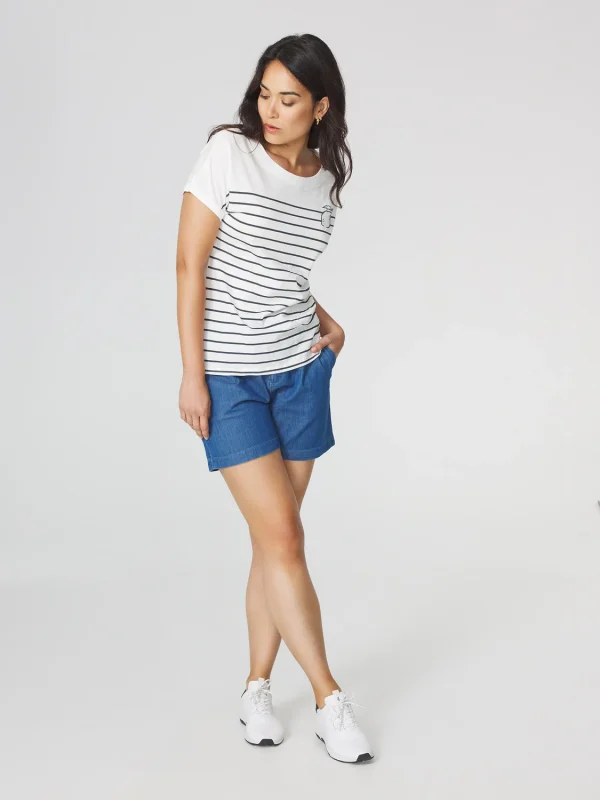 T-shirt Femme Jersey Rayures Blanc et Bleu - Image 6
