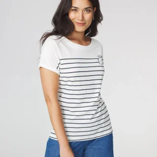 T-shirt Femme Jersey Rayures Blanc et Bleu