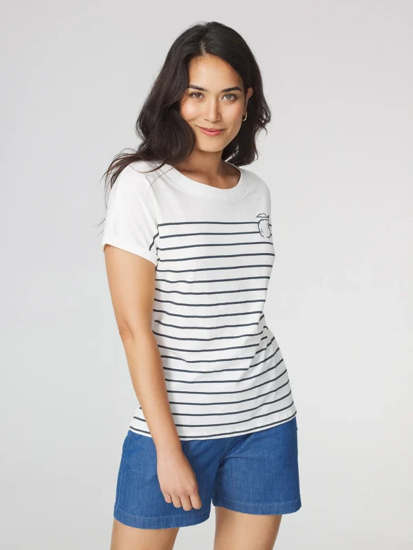 T-shirt Femme Jersey Rayures Blanc et Bleu