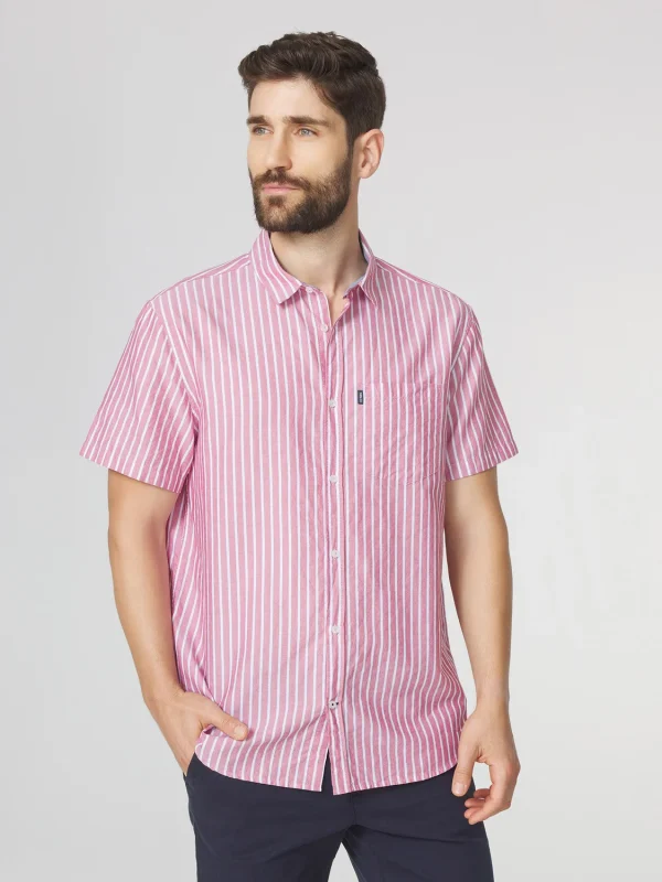 Chemise Homme Coupe Confort Rayures Rouge et Blanc