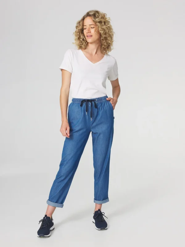 Pantalon Femme Ceinture Elastiquée Bleu